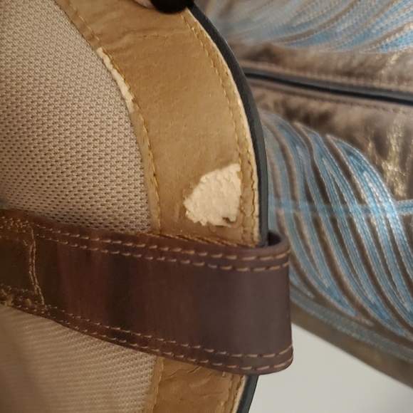 ARIAT ROUNDUP LEATHER WOMEN PULL ON COWBOY BOOT WIDE CALF. brown Gold Turquise. - Picture 16 of 16